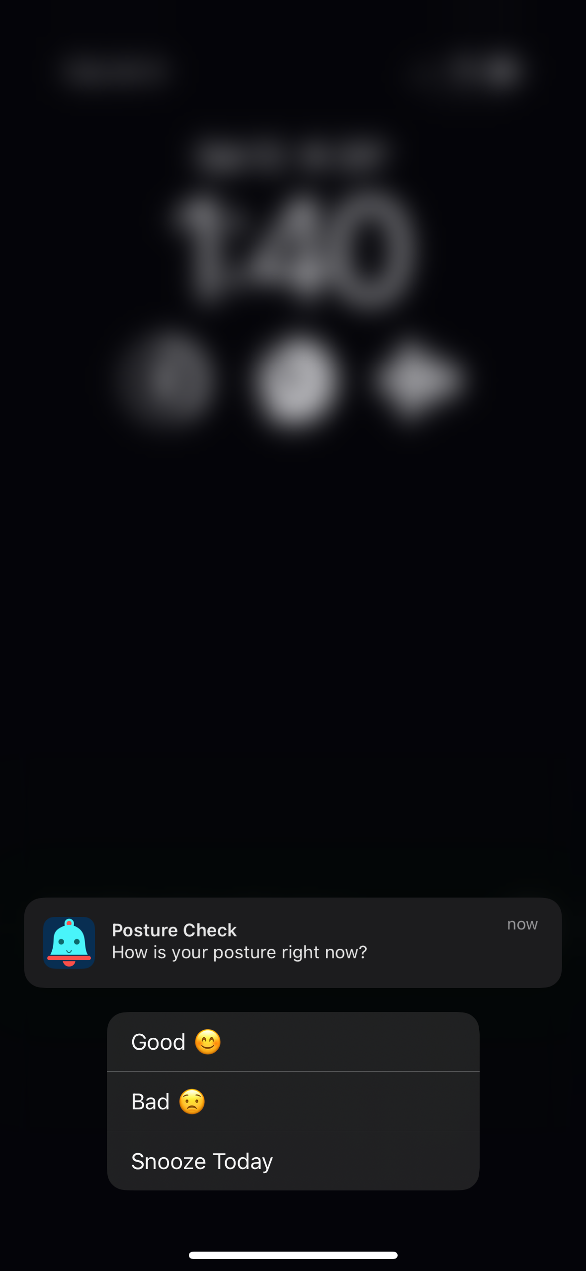 Notification reminding user to adjust posture